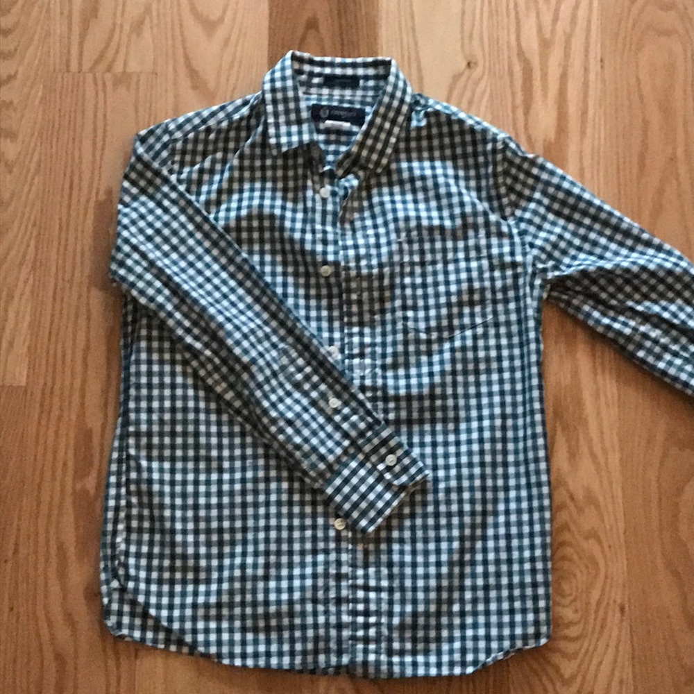 J Crew Green and White Button Down Shirt